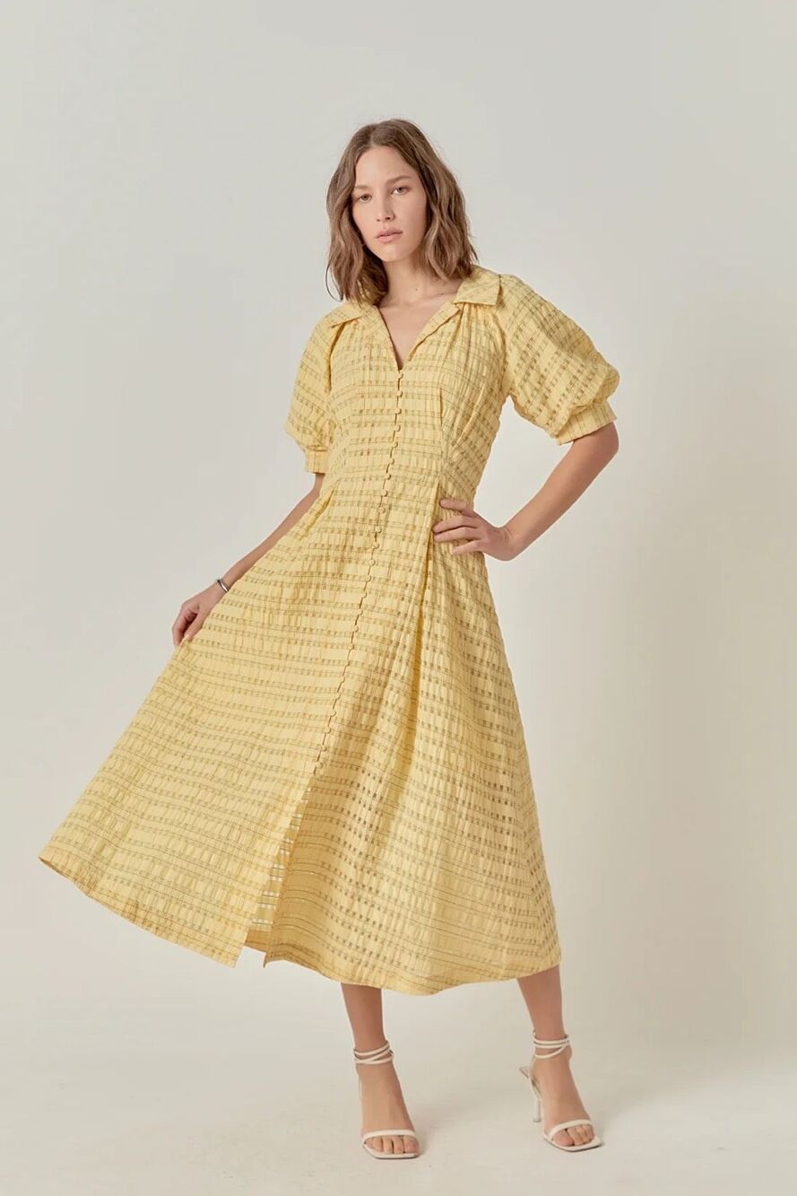 English Factory Seersucker Check Midi Dress - Baby Yellow Size Large